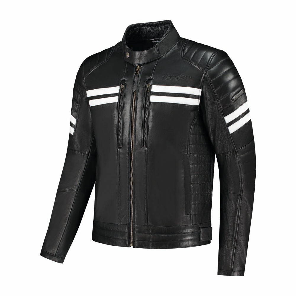 Rusty Stitches Steve Leather Jacket Black / White - FREE UK Delivery, FREE 365 Day Returns | Moto Central