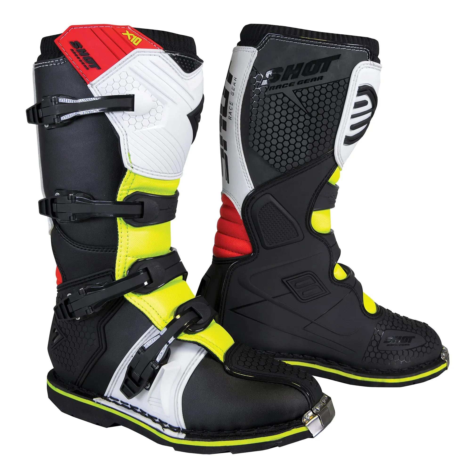 Shot X10 2.0 MX Boots Black / Red / White / Yellow - FREE UK Shipping, FREE 365 Day Returns | Moto Central