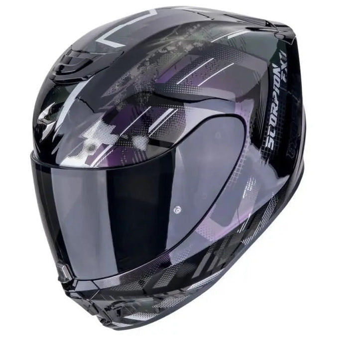 Scorpion EXO 391 Clutter Black / Chameleon - three-quarter front view