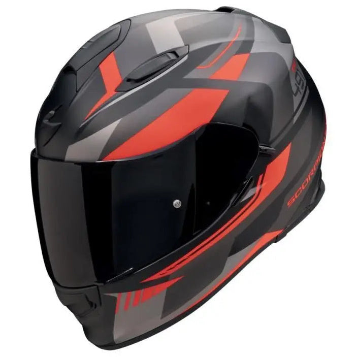 Scorpion EXO 491 Abilis Black / Silver / Red - three-quarter front view