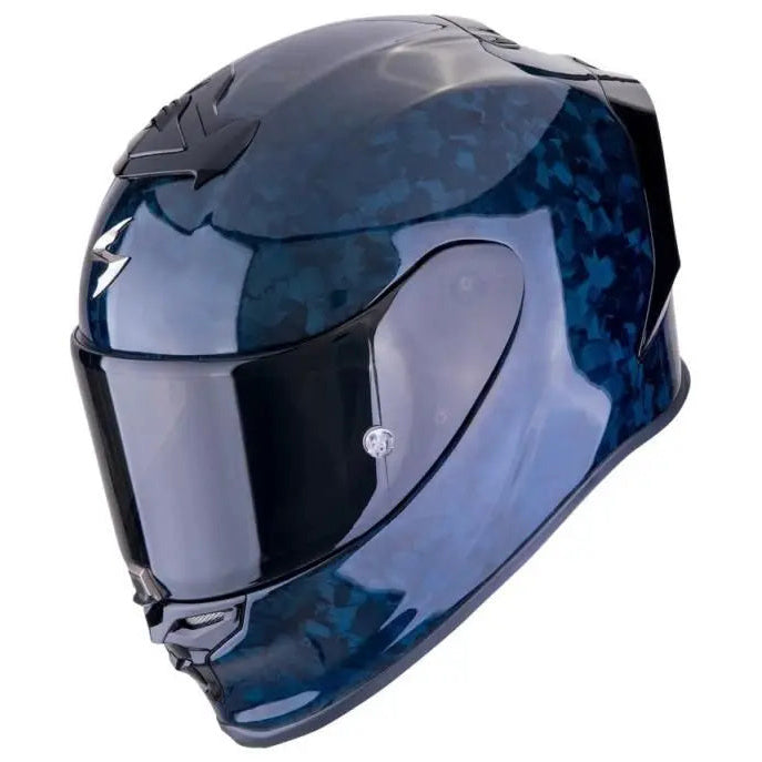 Scorpion EXO R1 Air Evo Carbon Onyx Blue - three-quarter front view