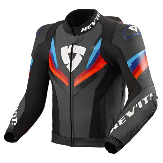 Revit Quantum 3 Pro Leather Jacket Black / Blue – front view