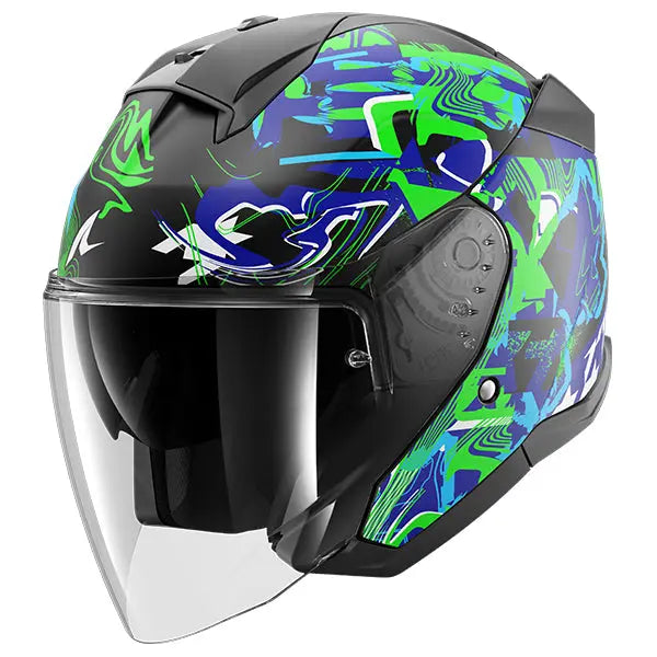 Shark Skwal Jet Pranz Black / Green / Blue - FREE UK Shipping, FREE 365 Day Returns | Moto Central
