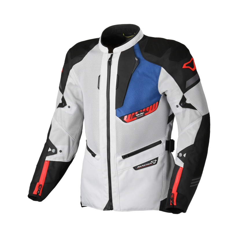 Macna Synchrone Textile Jacket Light Grey / Black / Blue - FREE UK Shipping, FREE 365 Day Returns | Moto Central