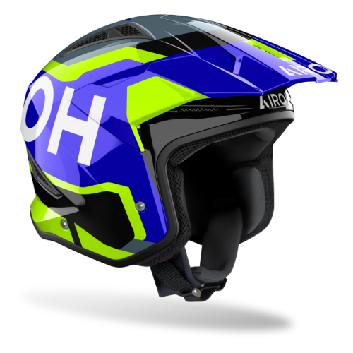 Airoh TRR 2 Jupiter Gloss Blue / Yellow open-face trials helmet - opposite-side view
