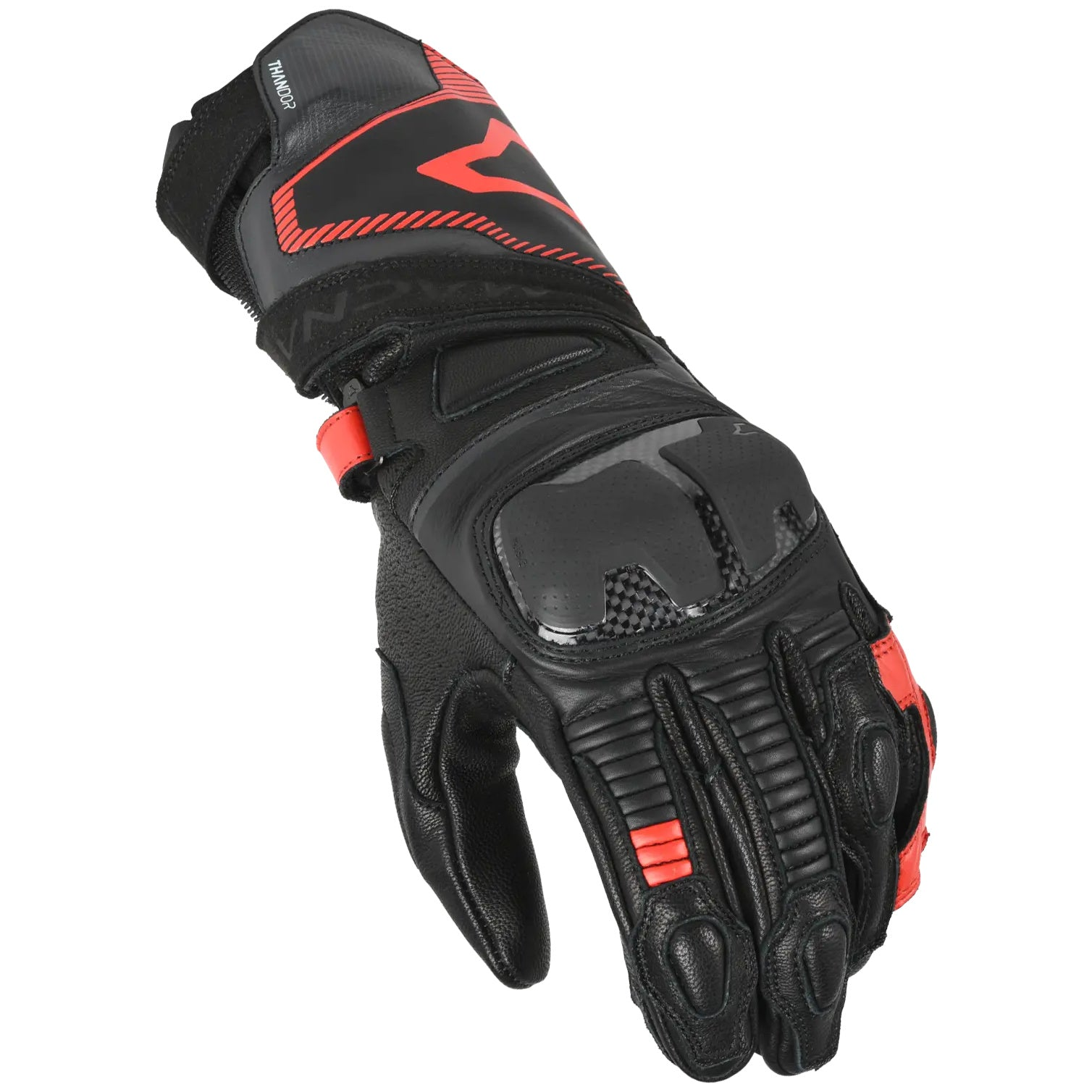 Macna Thandor Leather Gloves Black / Red – knuckle view
