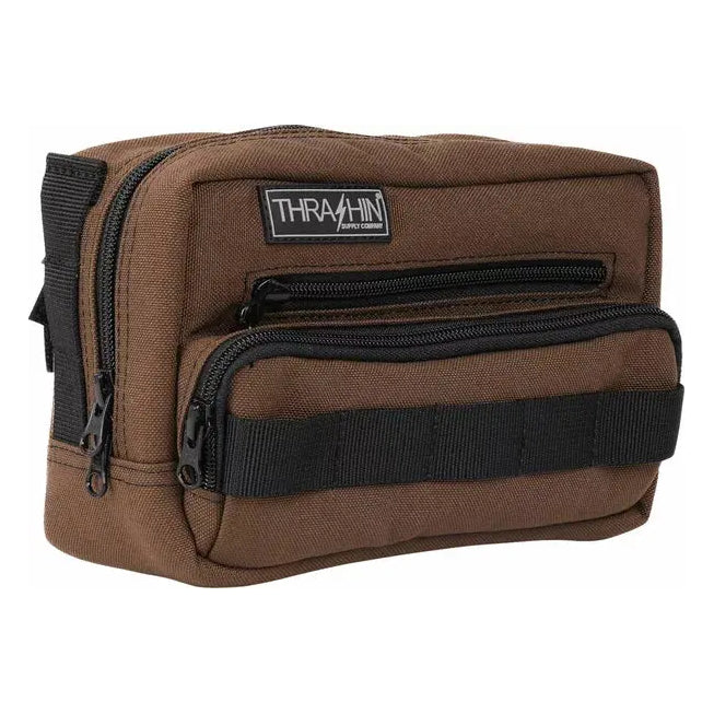 Thrashin Supply Company Plus Handlebar Bag Brown – motorcycle handlebar bag – three-quarter view