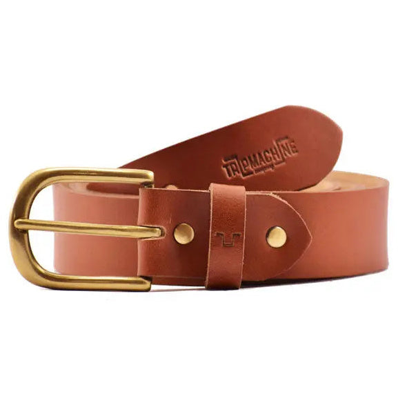 Trip Machine Classic Belt Vintage Tan — coiled front product view