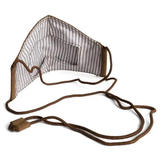 Trip Machine Face Mask Tobacco Brown interior lining and drawstring view