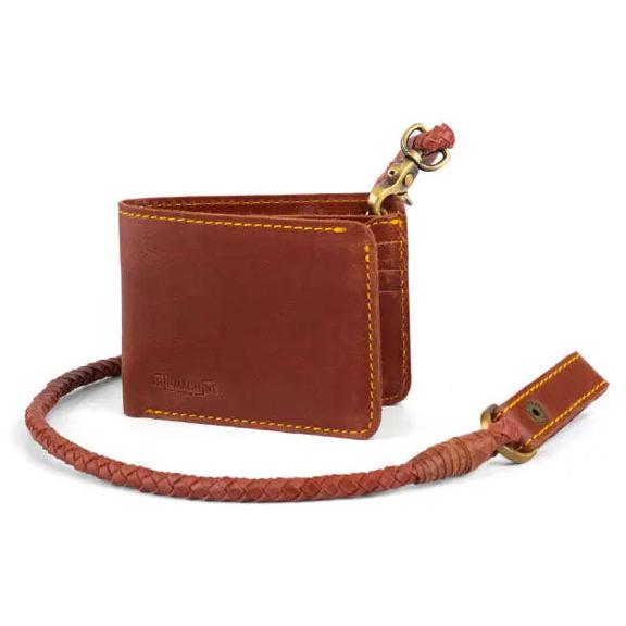 Trip Machine Guitarists Wallet Cherry Red front closed view with braided lanyard