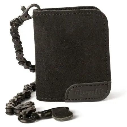 Trip Machine Moto Wallet Black front product view with motorcycle chain
