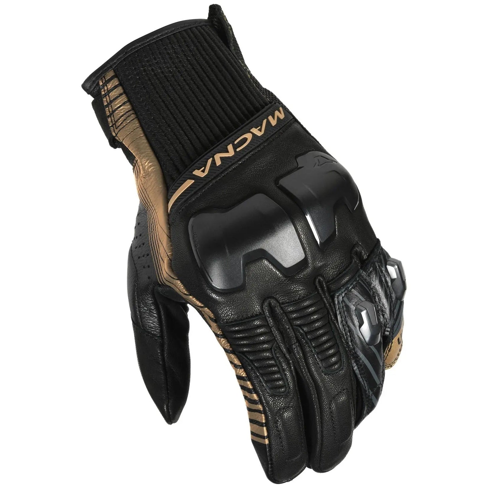 Macna Ultraxx Short Leather Gloves Black / Gold — back-of-hand view