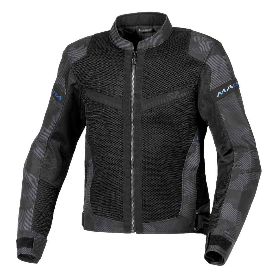 Macna Velotura Textile Jacket Black / Grey / Camo – textile motorcycle jacket front view