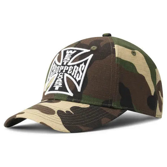 West Coast Choppers OG Cross Woodland Cap Camouflage, front three-quarter view
