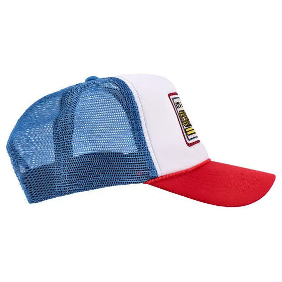 13 And A Half Magazine It's A Chopper Baby Trucker Cap Blue / Red / White — rear three-quarter view