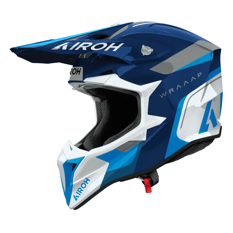 Airoh Wraaap Conquer Gloss Blue motocross helmet - three-quarter view