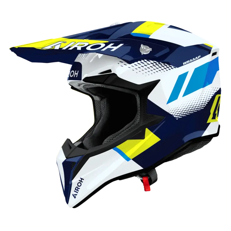 Airoh Wraaap Vision Gloss Yellow / Blue motocross helmet - three-quarter view