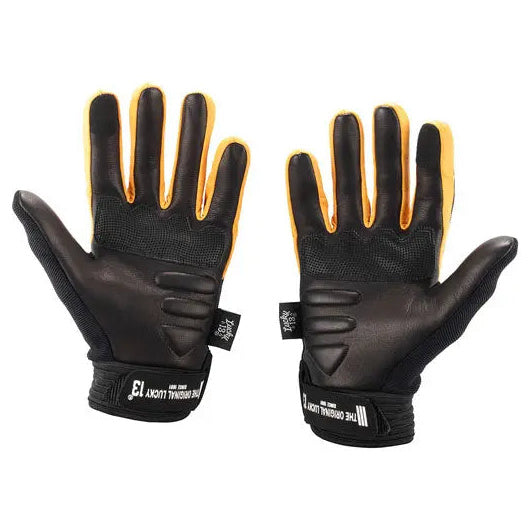 Lucky 13 Shocker Leather & Textile Gloves Black / Yellow — palm pair view