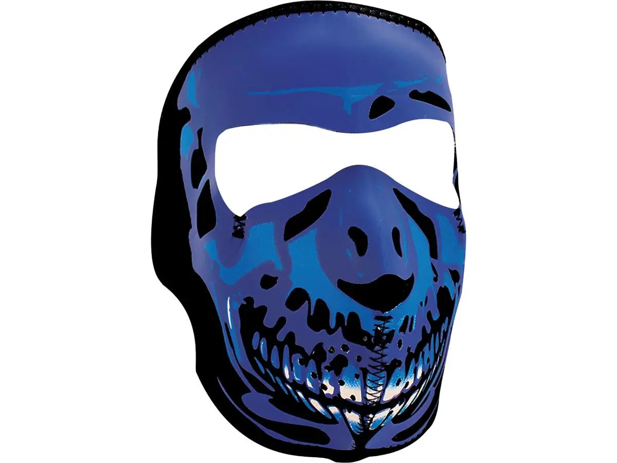 Zan Headgear Neoprene Full Mask Blue Chrome Skull  - FREE UK Shipping, FREE 365 Day Returns | Moto Central