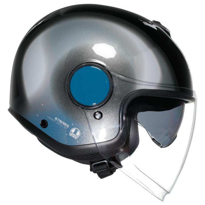 AGV Eteres Levanto Black / Silver / Blue motorcycle helmet, right-side view