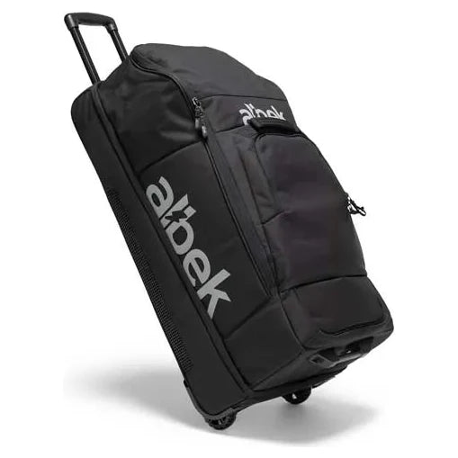 Albek Econo Haul Gear Bag Black - 115 Liters, rolling three-quarter view on white