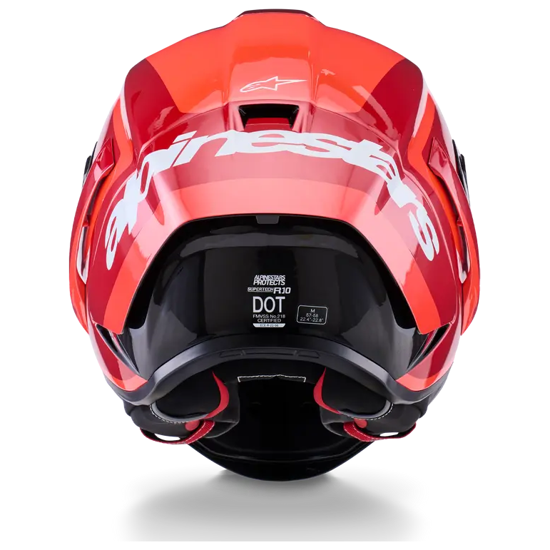 Alpinestars Supertech R10 Arius ECE 06 Gloss Black / White / Double Red motorcycle helmet, rear view