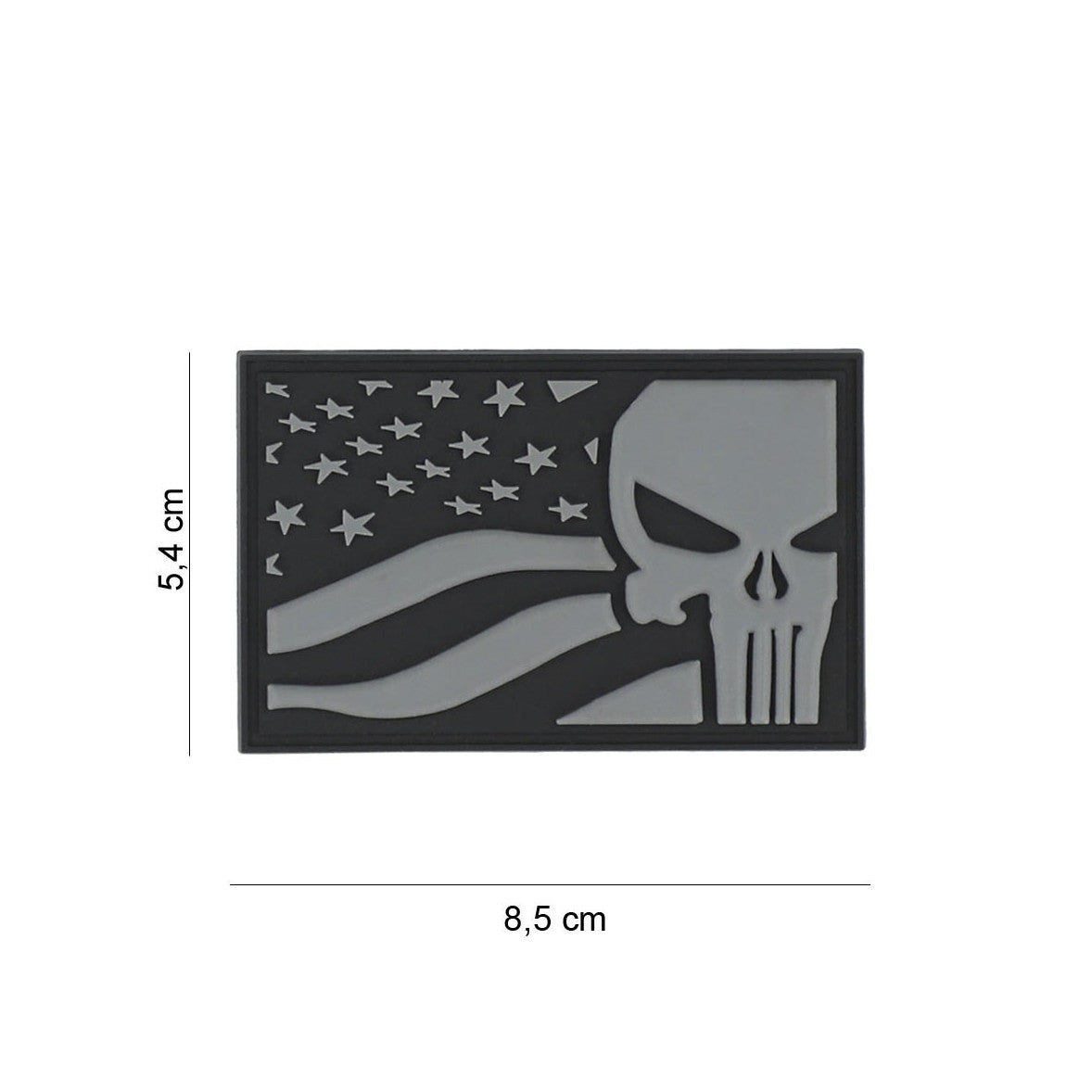 Army Surplus Punisher USA flag PVC patch in grey and black