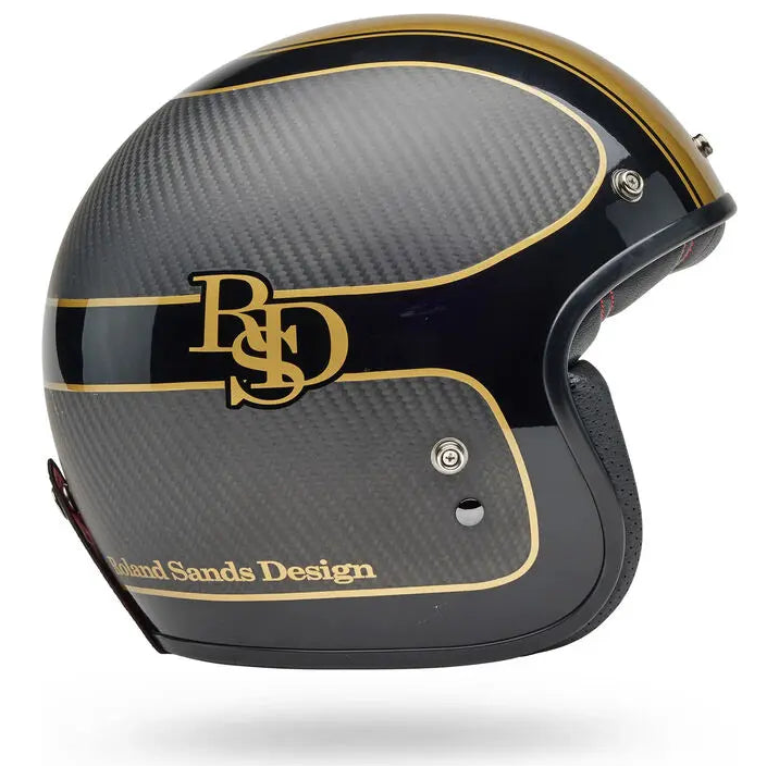 Bell Custom 500 Carbon RSD Player ECE 22.06 Black / Gold open-face motorcycle helmet, left side profile view