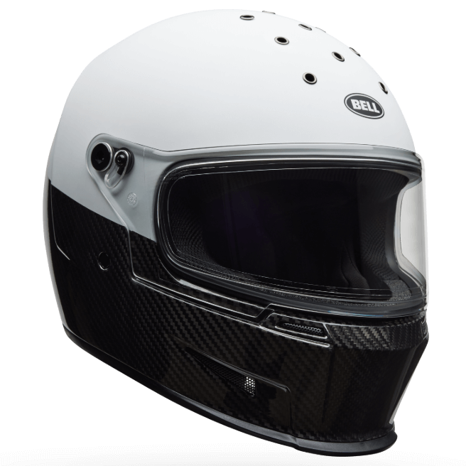 Bell Eliminator Carbon Diverge ECE 22.06 White / Black full-face motorcycle helmet, front three-quarter view
