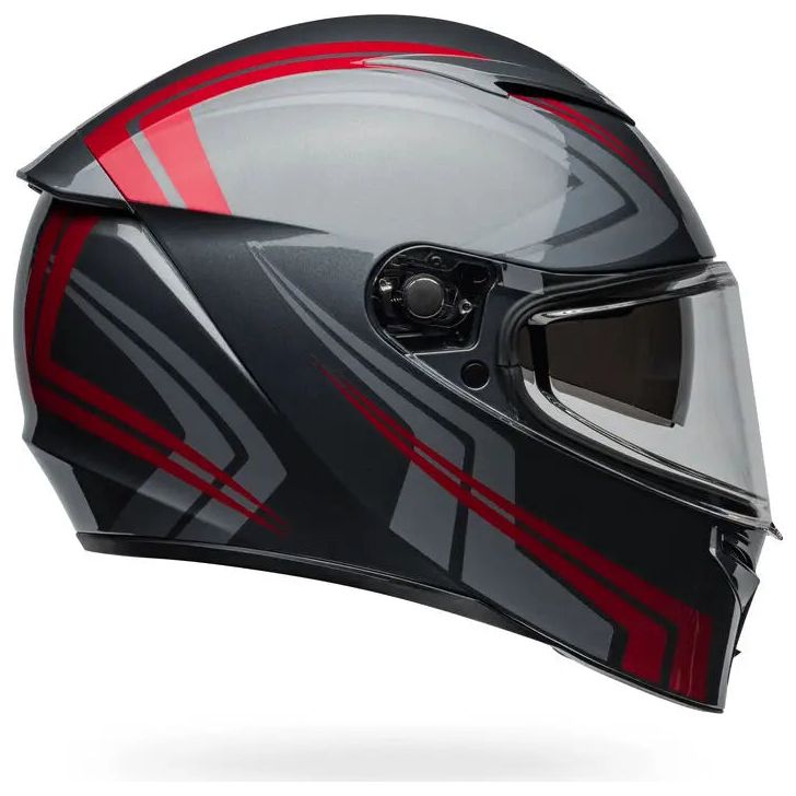 Bell Lithium Jetstream ECE 22.06 Grey / Red full-face motorcycle helmet, left side profile view