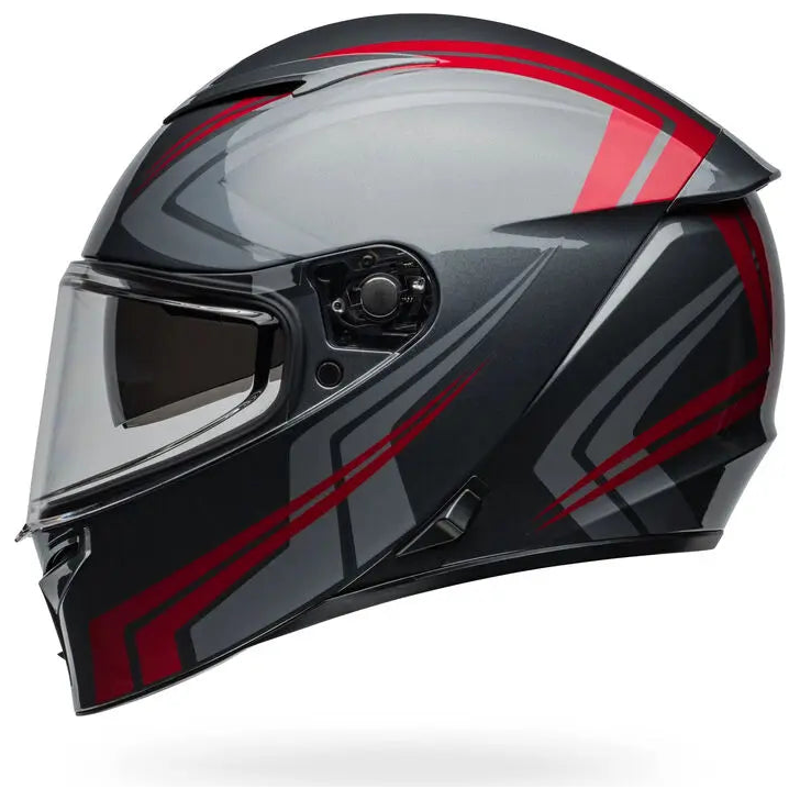 Bell Lithium Jetstream ECE 22.06 Grey / Red full-face motorcycle helmet, rear three-quarter view