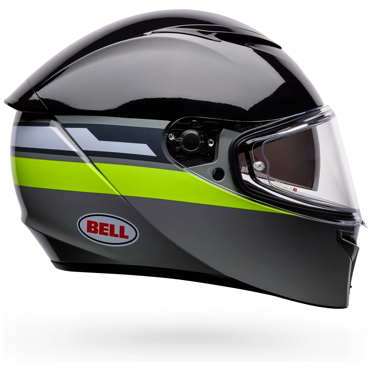 Bell Lithium Motion ECE 22.06 Grey / Green full-face motorcycle helmet, side profile view