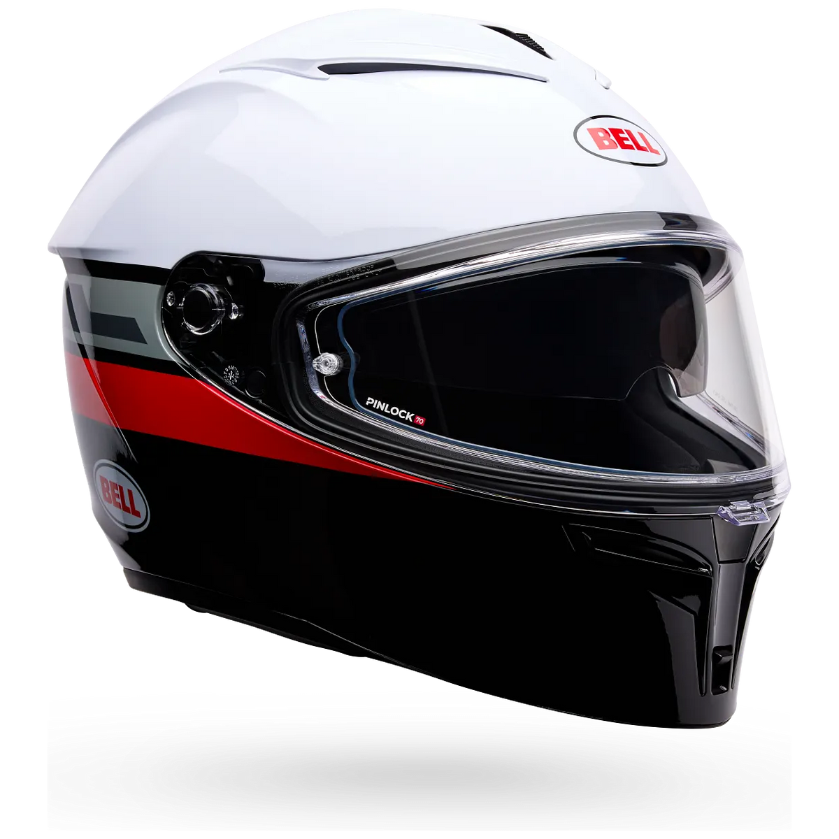 Bell Lithium Motion ECE 22.06 White / Red full-face motorcycle helmet, front three-quarter view