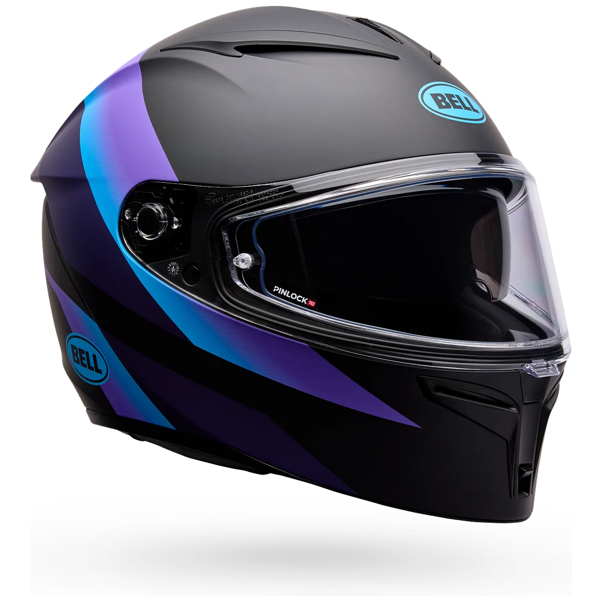 Bell Lithium Passion ECE 22.06 Black / Purple full-face motorcycle helmet, front three-quarter view