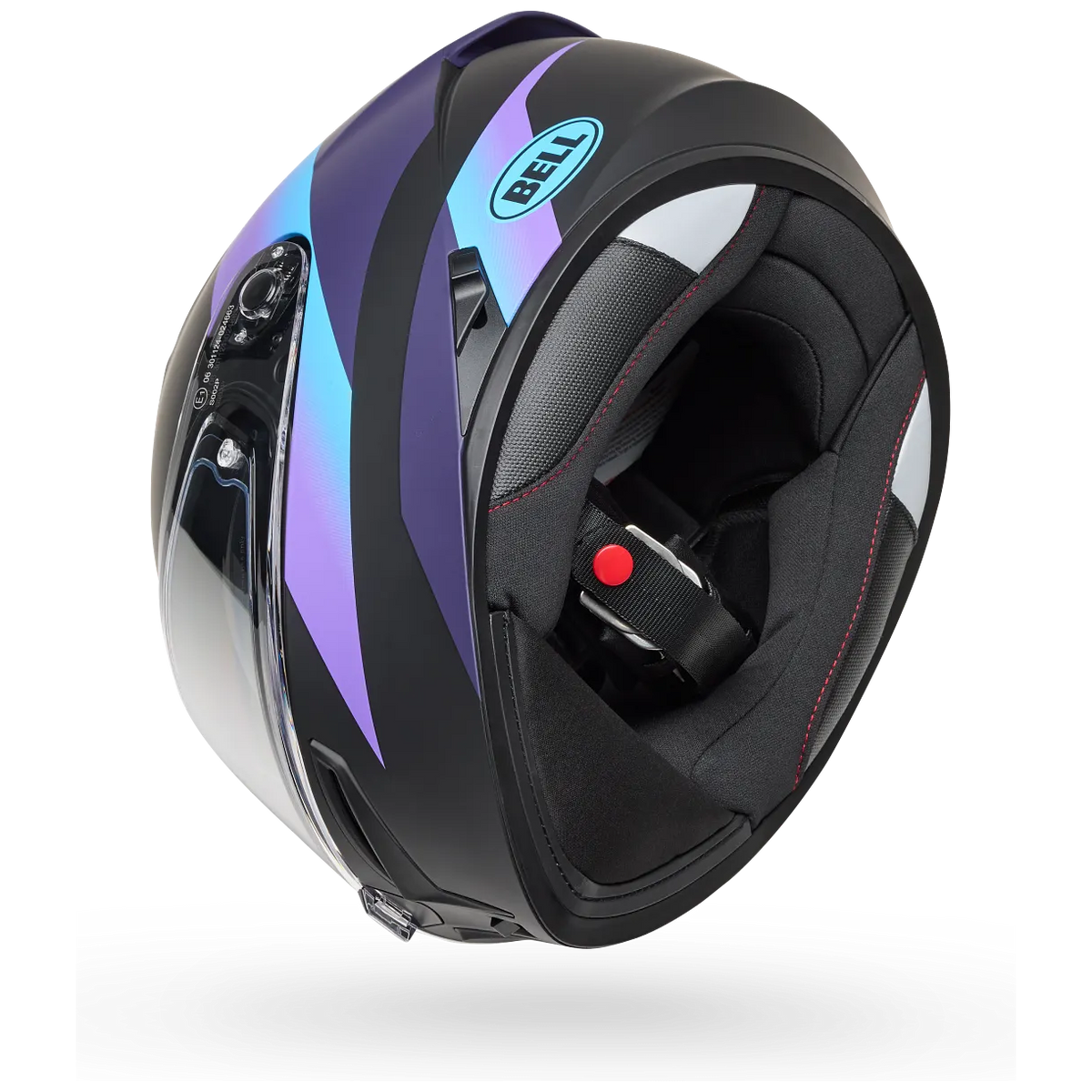 Bell Lithium Passion ECE 22.06 Black / Purple full-face motorcycle helmet, underside view