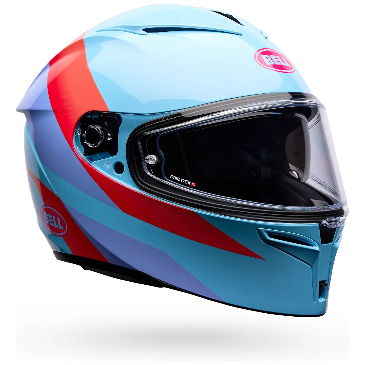 Bell Lithium Passion ECE 22.06 Blue / Pink full-face motorcycle helmet, front three-quarter view