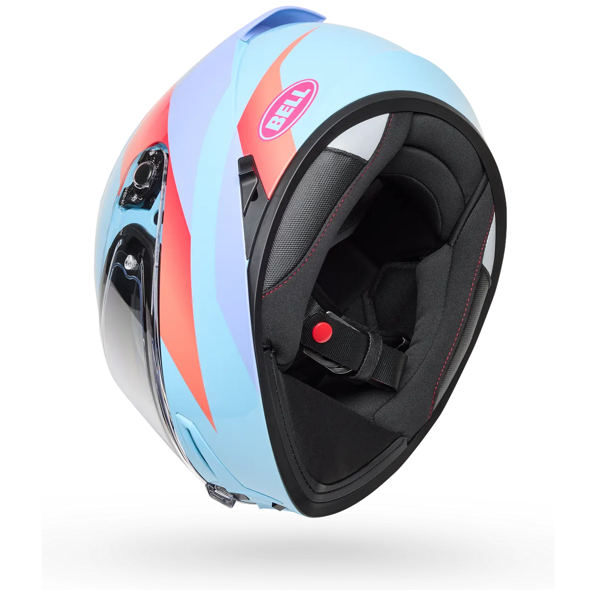 Bell Lithium Passion ECE 22.06 Blue / Pink full-face motorcycle helmet, underside view