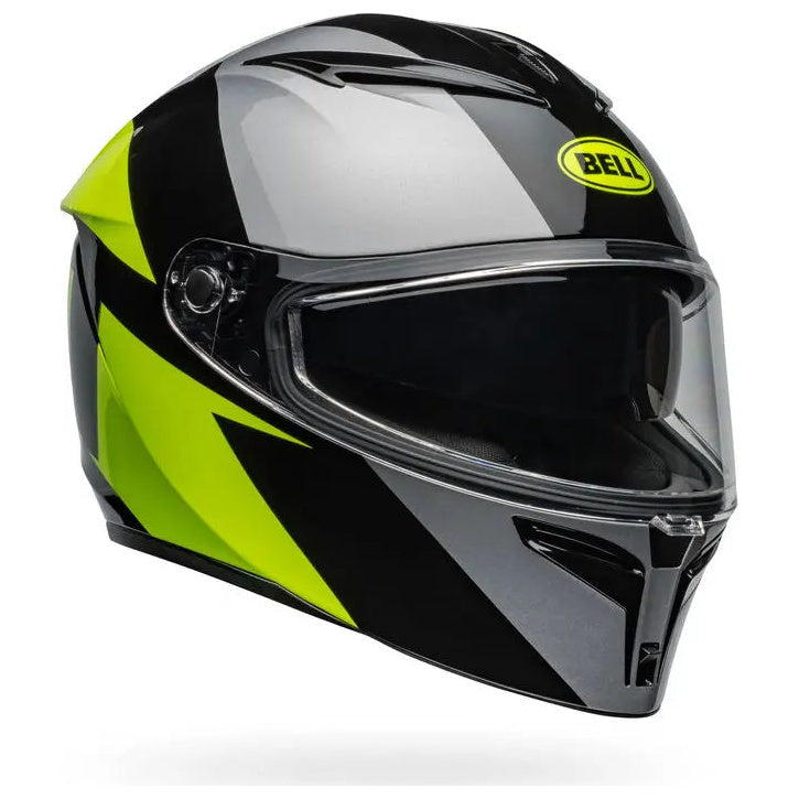 Bell Lithium Shear ECE 22.06 Gloss Silver / White full-face motorcycle helmet, front-right three-quarter view