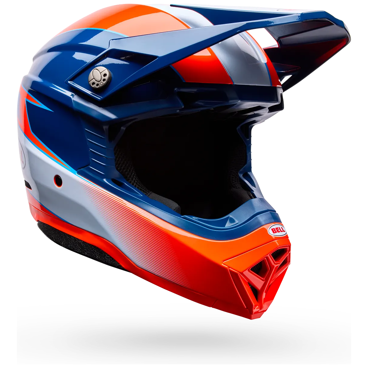 Bell Moto-10 MIPS Falcon ECE 22.06 Orange / Blue motocross helmet, front three-quarter view