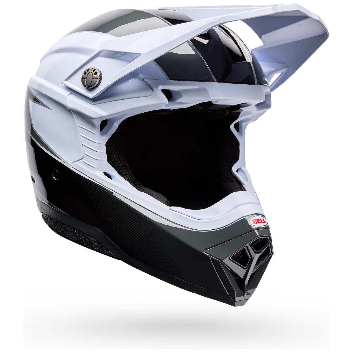 Bell Moto-10 MIPS Falcon ECE 22.06 White / Black motocross helmet, front three-quarter view