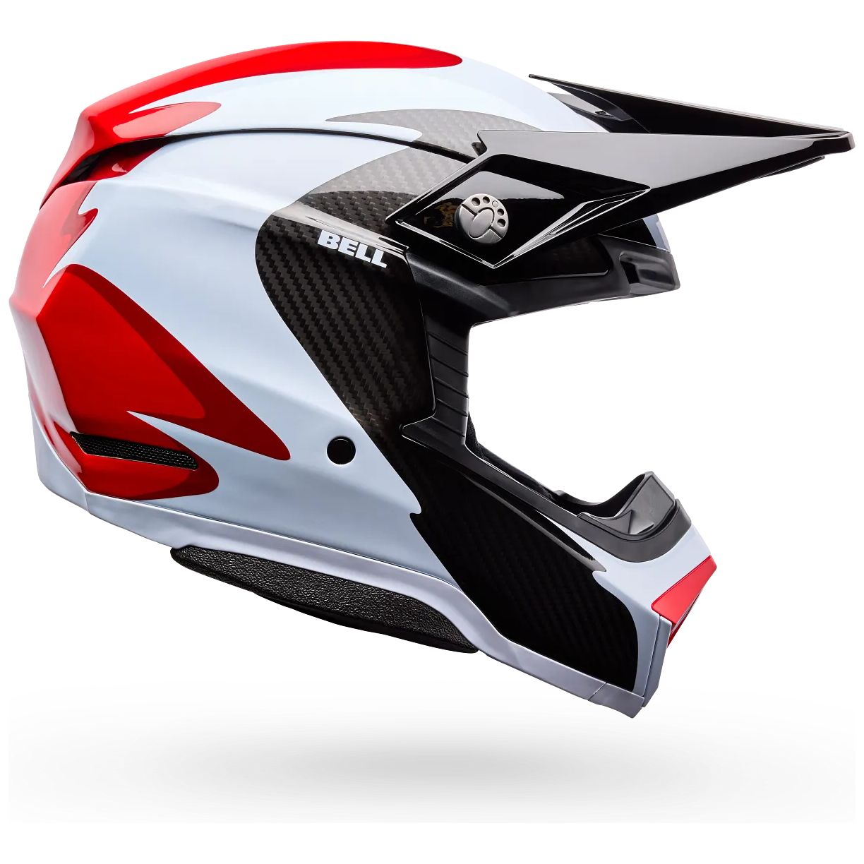 Bell Moto-10 Spherical Fluid ECE 22.06 Black / Red motocross helmet, side profile view