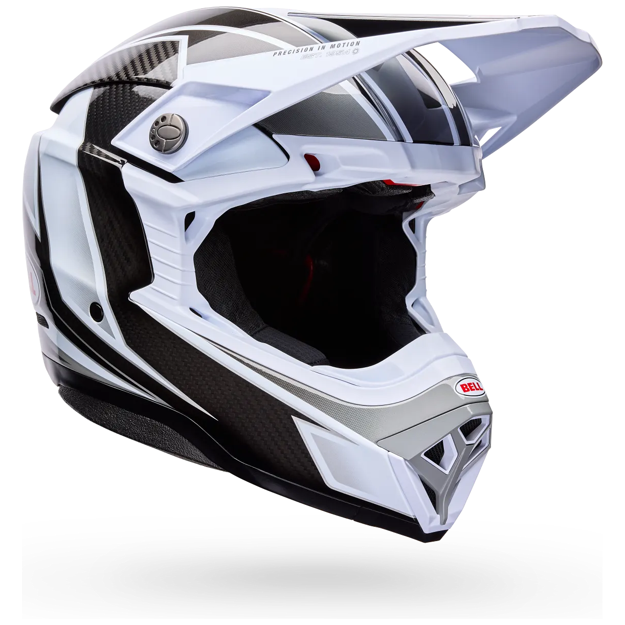 Bell Moto-10 Spherical Grid ECE 22.06 White / Black / Grey motocross helmet, front three-quarter view