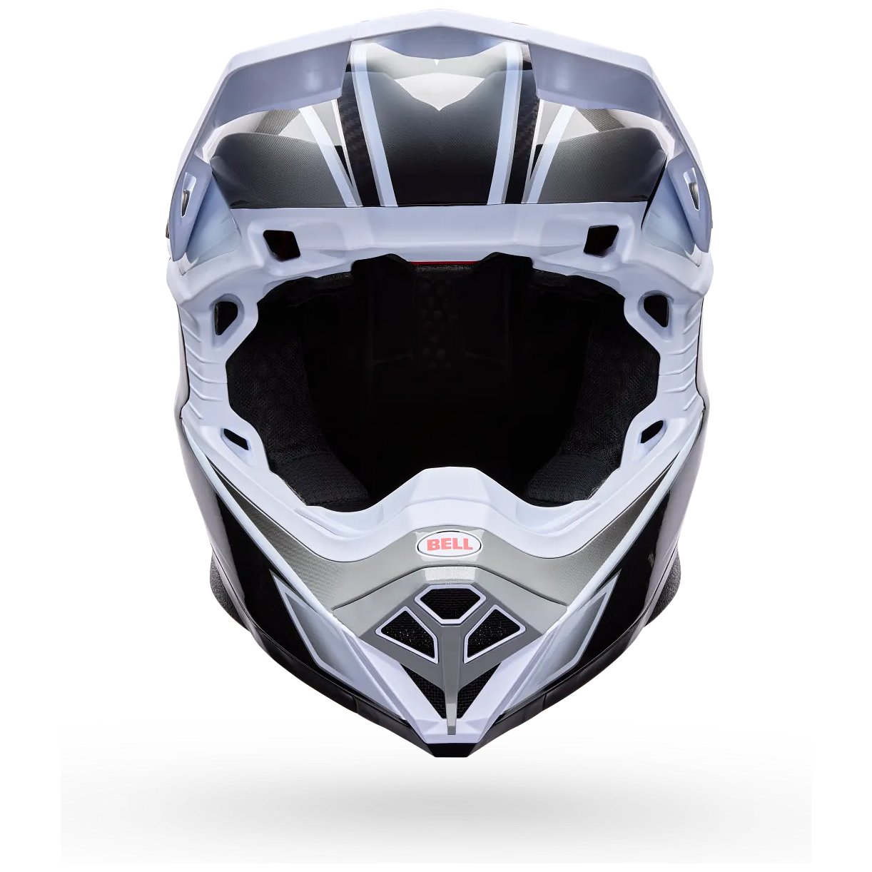 Bell Moto-10 Spherical Grid ECE 22.06 White / Black / Grey motocross helmet, front view