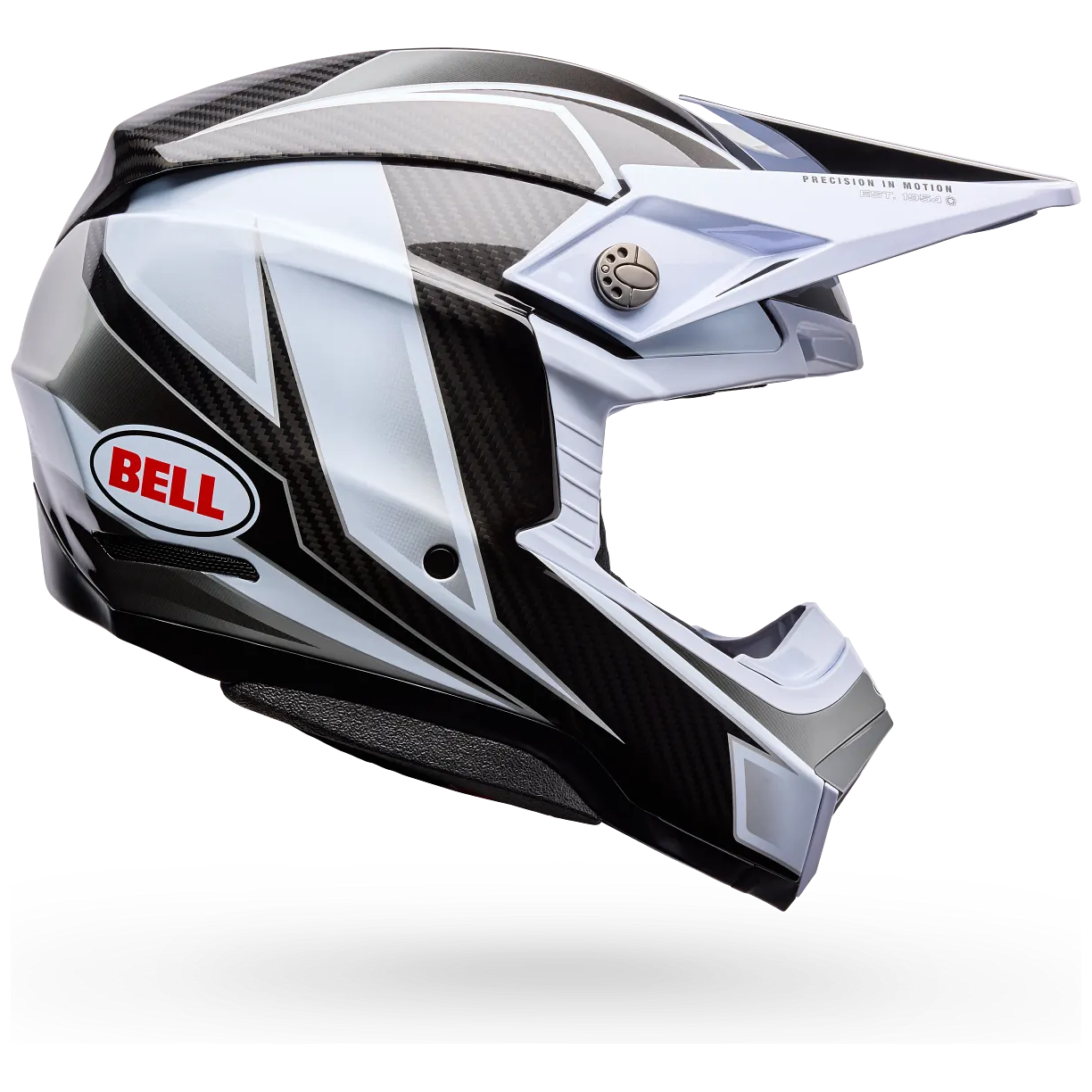 Bell Moto-10 Spherical Grid ECE 22.06 White / Black / Grey motocross helmet, side profile view