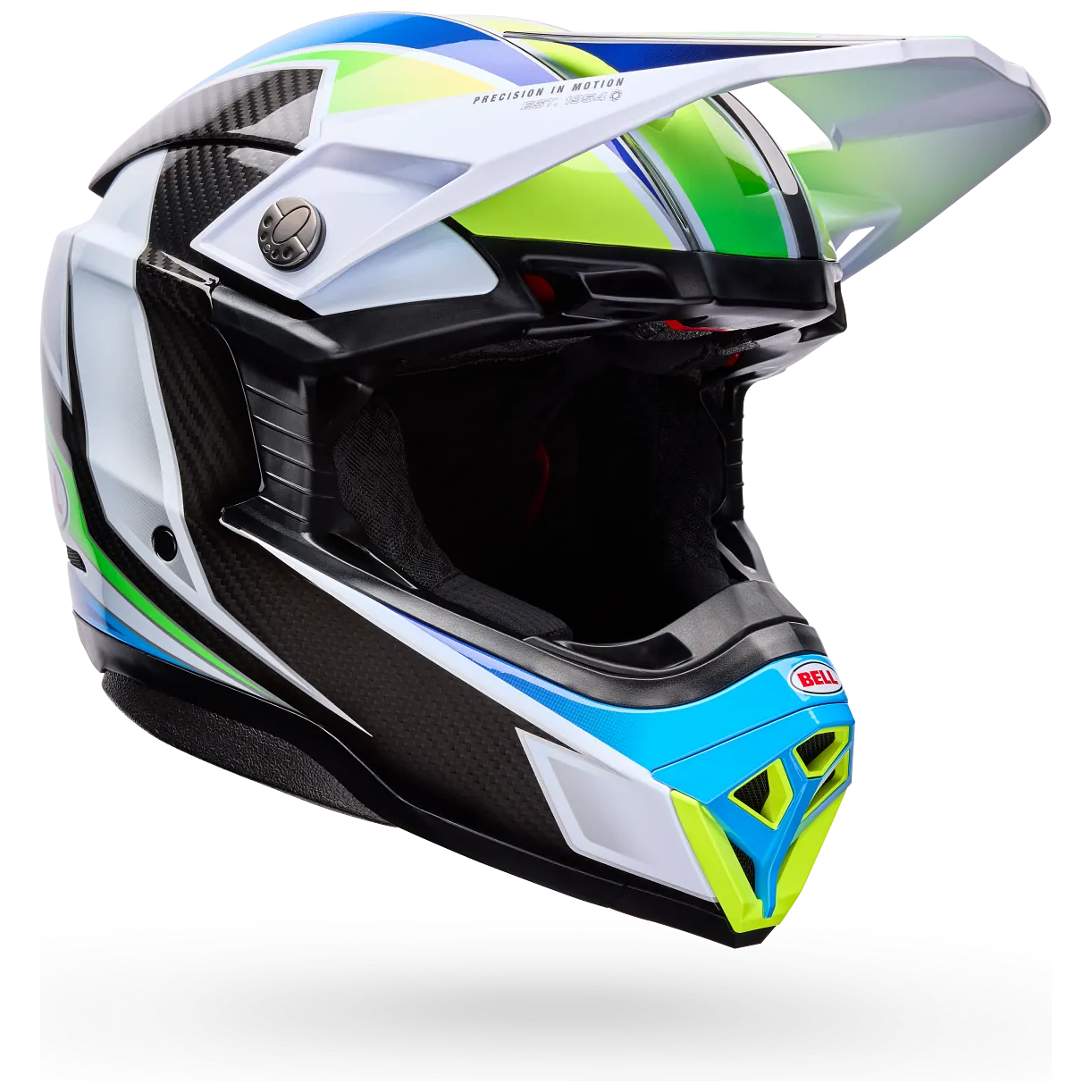 Bell Moto-10 Spherical Grid ECE 22.06 White / Blue motocross helmet, front three-quarter view
