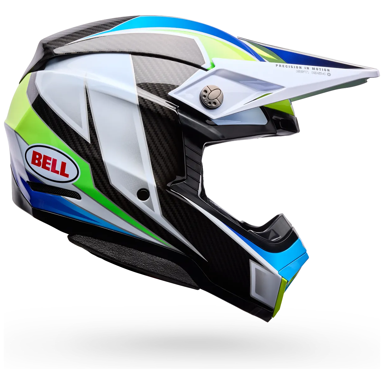 Bell Moto-10 Spherical Grid ECE 22.06 White / Blue motocross helmet, side profile view