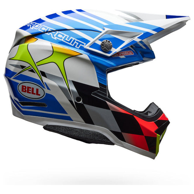 Bell Moto-10 Spherical PC ECE 22.06 Gloss Blue / White motocross helmet, left-side profile