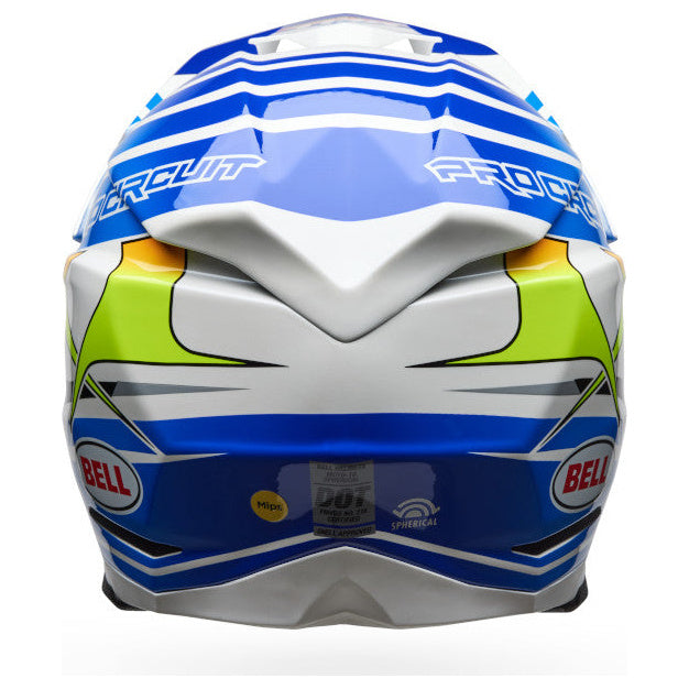 Bell Moto-10 Spherical PC ECE 22.06 Gloss Blue / White motocross helmet, rear view