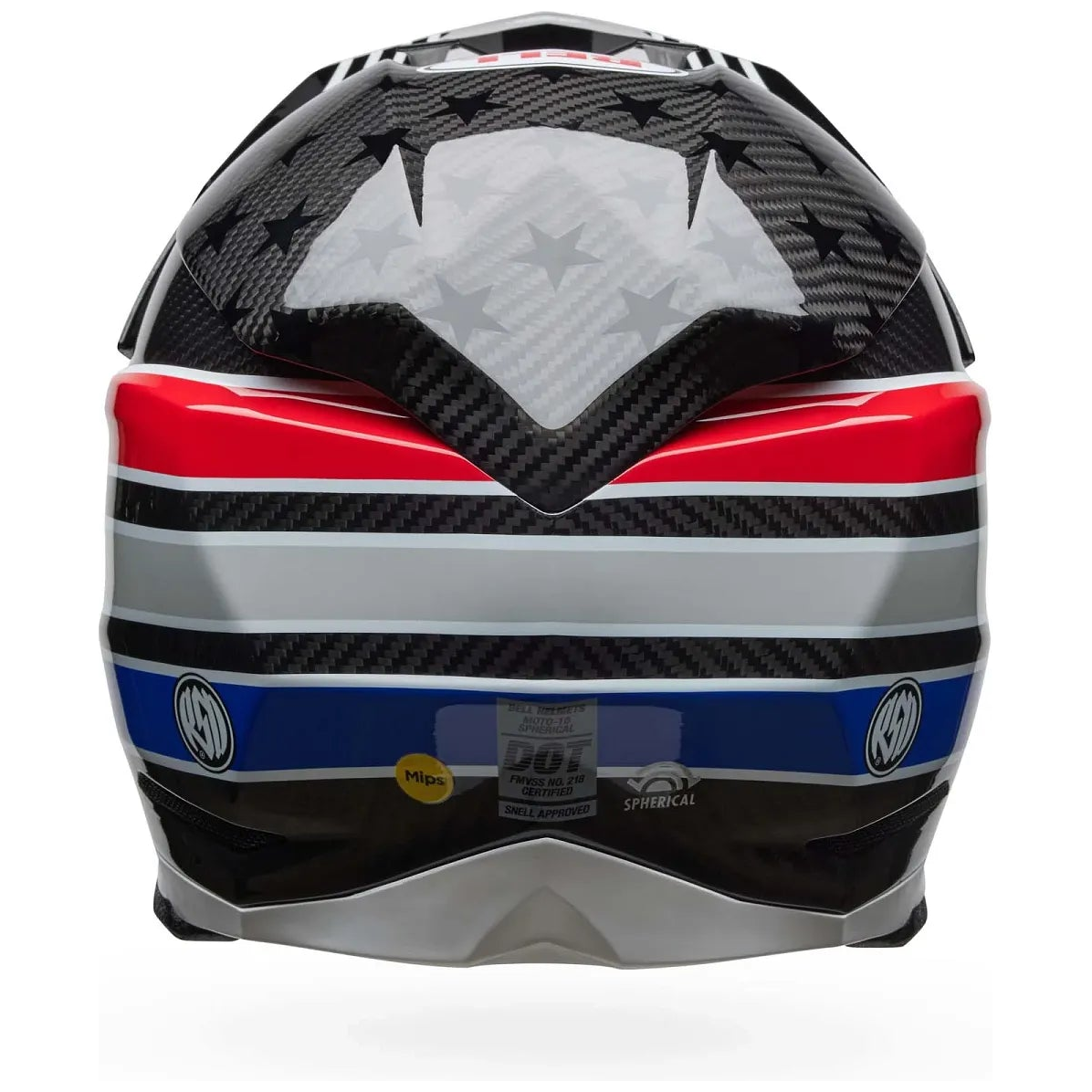 Bell Moto-10 Spherical RSD Glory ECE 22.06 White / Red / Blue motocross helmet, rear view