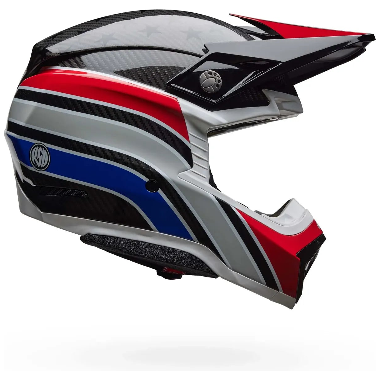 Bell Moto-10 Spherical RSD Glory ECE 22.06 White / Red / Blue motocross helmet, side profile view